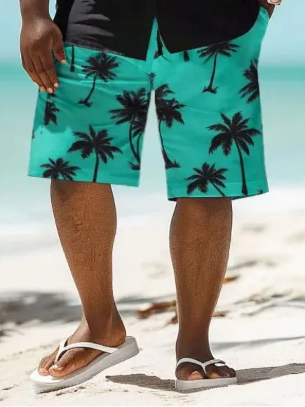Men's Teal Palm-Print Swim trunks Shorts Sz L
